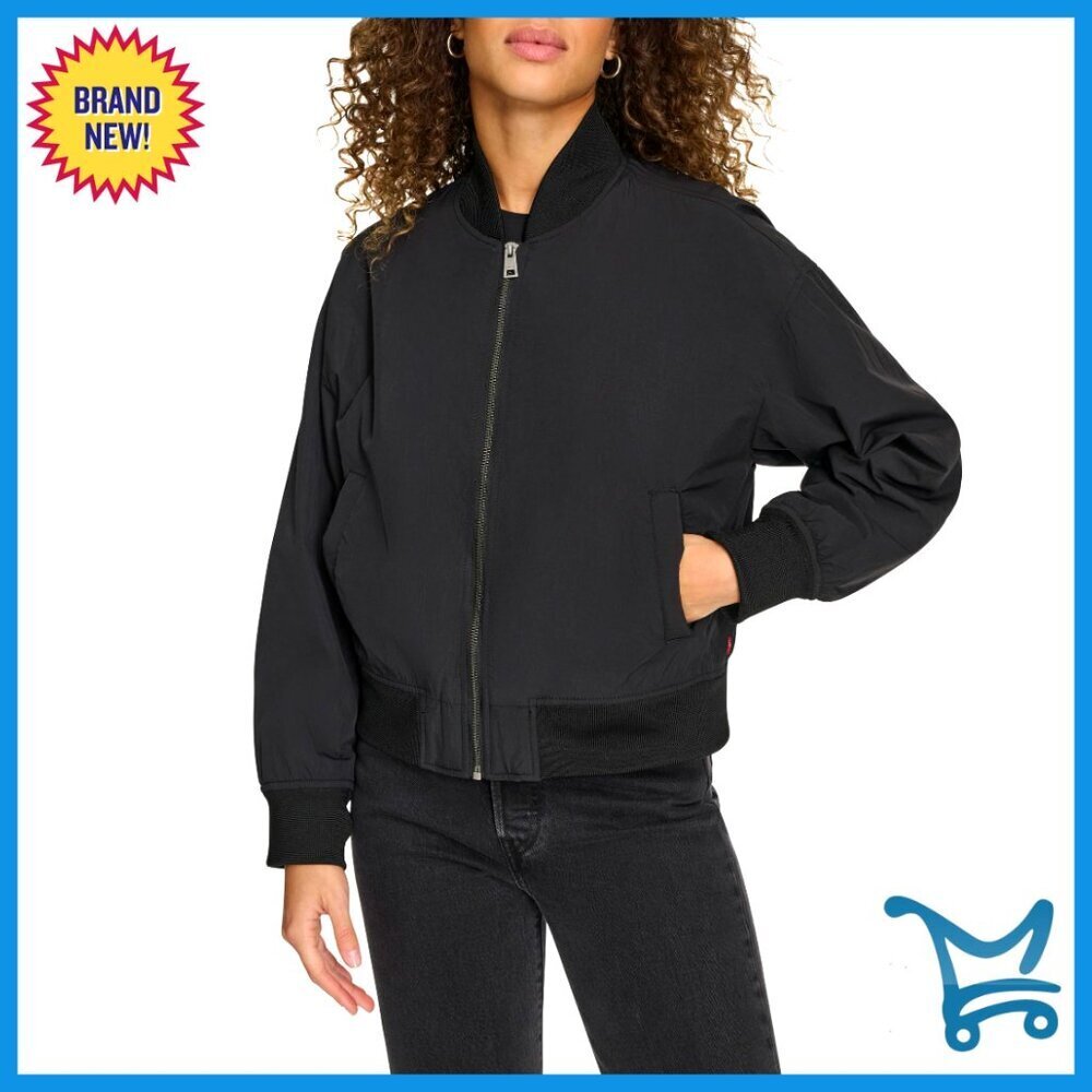 Lightweight Nylon Bomber Jacket with Rib Knit Cuffs and Pockets